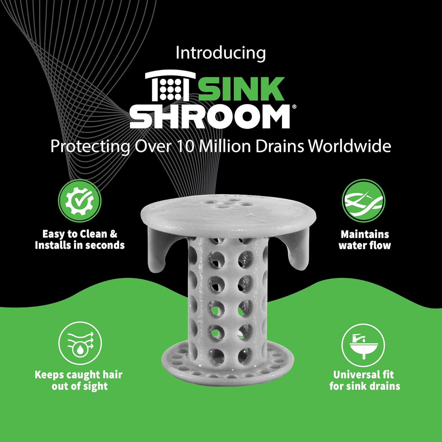 SinkShroom The Revolutionary Sink Drain Protector Hair Catcher/Strainer/Snare, Gray - Image 2