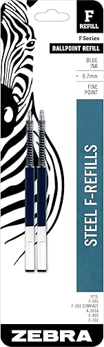 Vista 9 de Zebra Pen F-Series - Piezas de recambio para bolígrafos de acero inoxidable, punta fina 0.7mm, tinta azul, 2 unidades (Paquete de 2)