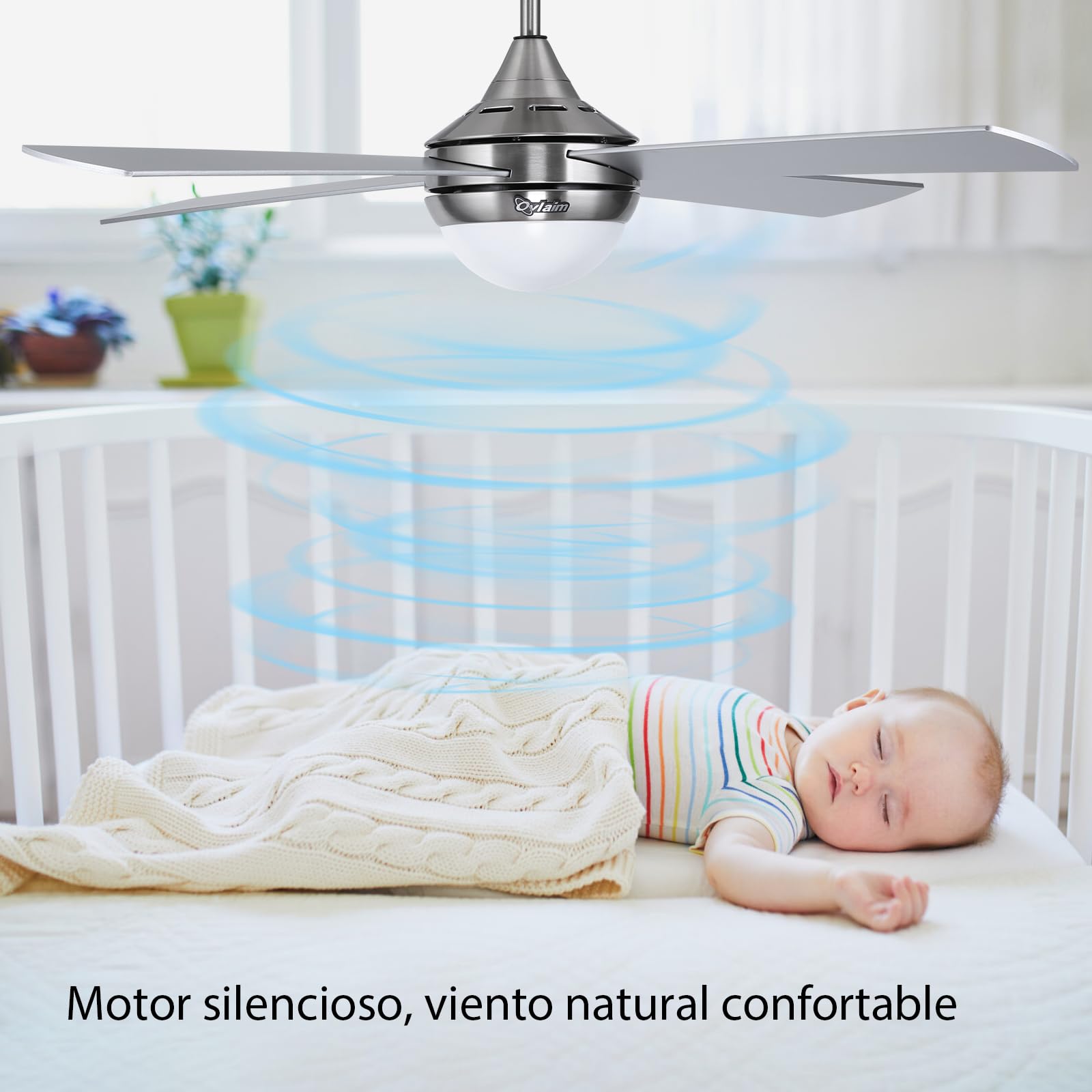 Ovlaim 122CM Ventilador de Techo con Luz LED Regulable y Control Remoto | Silencioso Motor DC Eficiente | Función Verano-Invierno | 6 Velocidades, Plata Ventilador Techo | Silencioso Motor DC Eficiente, Función Verano-Invierno, 6 Velocidades, Plata Ventil