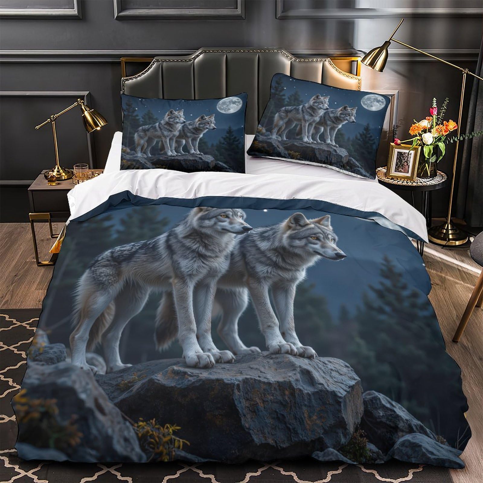 Parure de lit loup 3D housse anti-plis ultra douce et facile à laver pour enfant