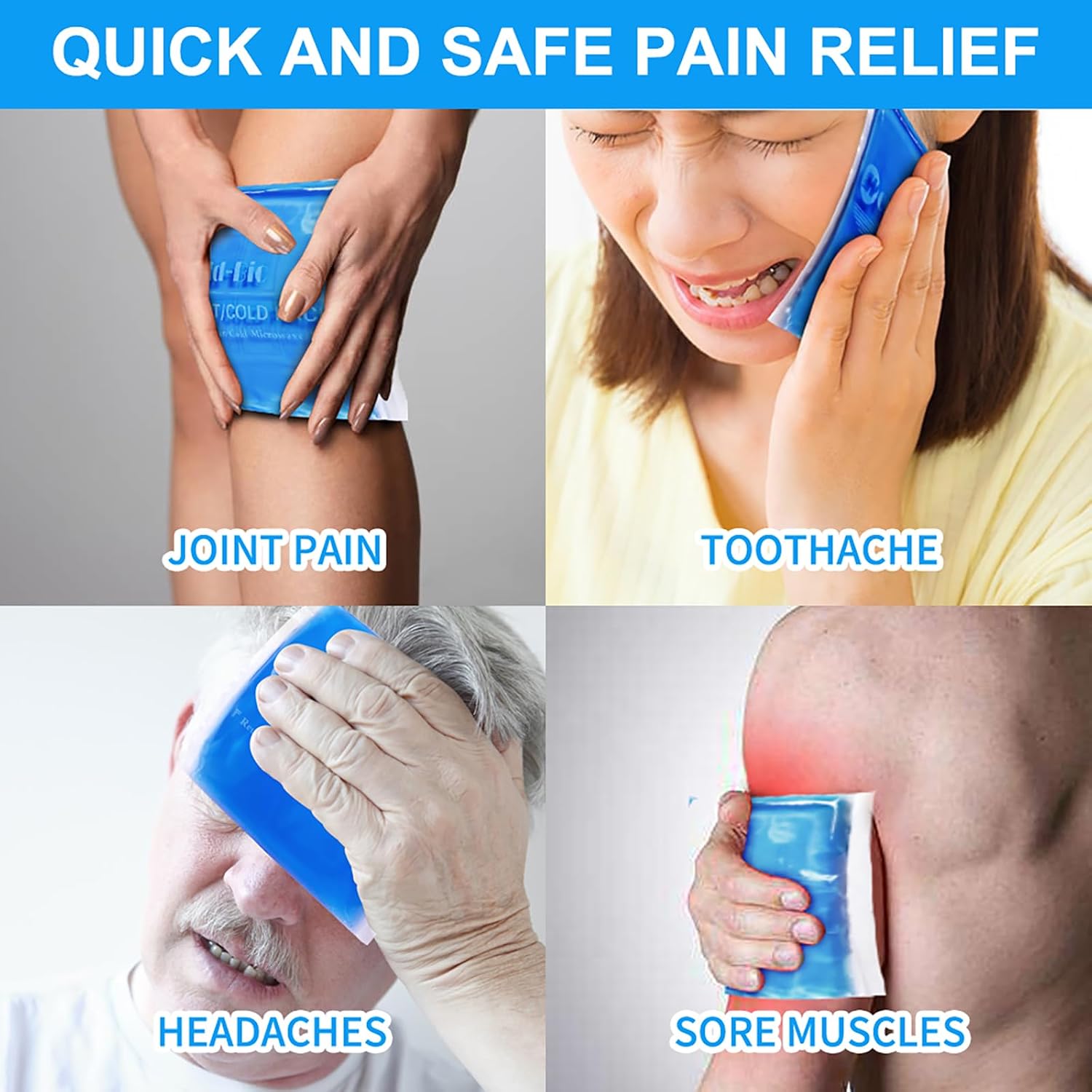Gel Soft Flexible Ice Packs for Injuries, Reusable Cold Pack, Hot Cold Compress for Joint&Muscle Pain, Surgery Recovery, Inflammation, Swelling, Face, Head, Wrist, Ankle&Foot Injury, 4 Pack-5.1"x6.3"