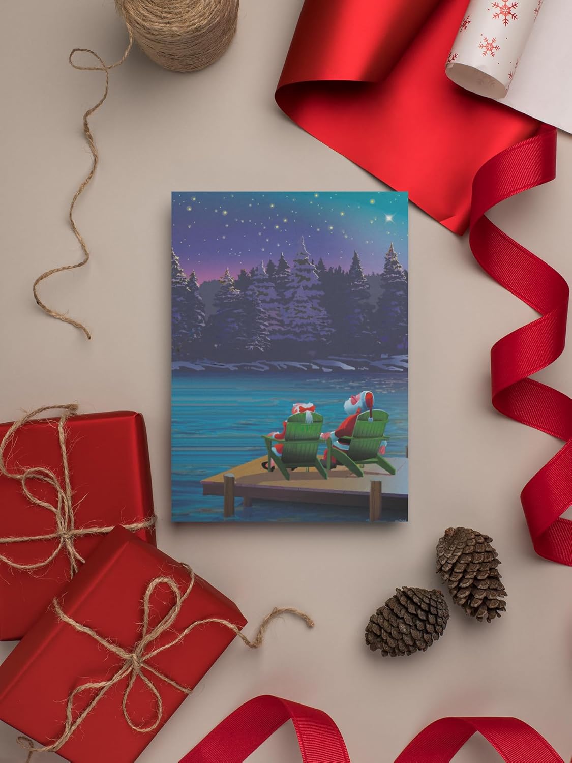 Stonehouse Collection | Custom Silent Night Christmas Holiday Card | 24 Personalized Christmas Cards & 25 Envelopes | USA Made | Star Gazing Mr. & Mrs. Santa | (Personalized)