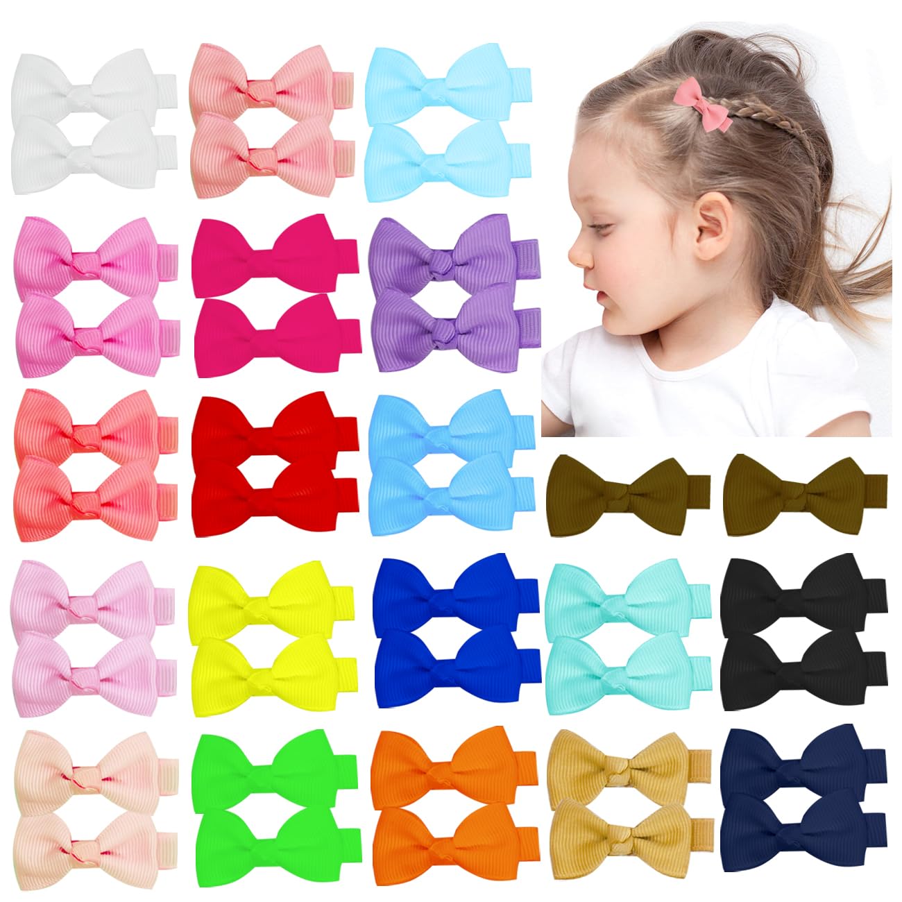 JUCCPUL Baby Hair Bows Clips for Girls 2" Fully Lined Hair Clips Grosgrain Ribbon Alligator Clips Bows for Baby Girls Infants Toddlers 40pcs