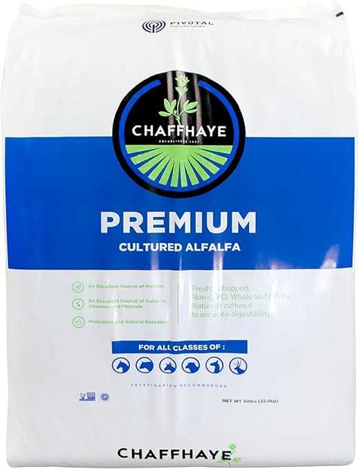 Chaffhaye, Premium Cultured Alfalfa Hay for Livestock and Cattle, Horses, Camelids, Small Animals, Alfalfa Hay for Guinea Pigs, Alfalfa Hay for Rabbits (50 lbs), Gold