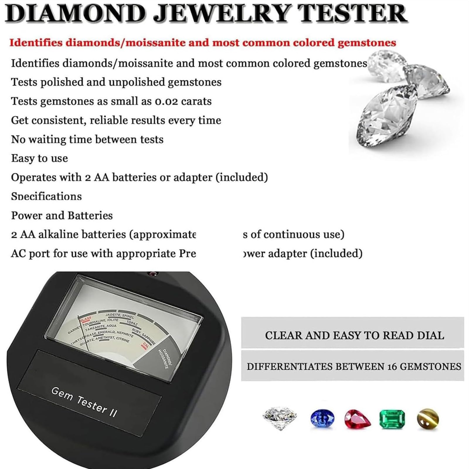 Probador de diamantes y moissanitas, detector profesional con calor asistido para identificar diamantes, moissanitas y piedras preciosas comunes