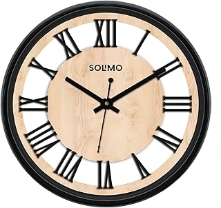 Amazon Brand - Solimo Roman Wheel 12-inch Plastic and Glass Silent Movement Wall Clock (Black).