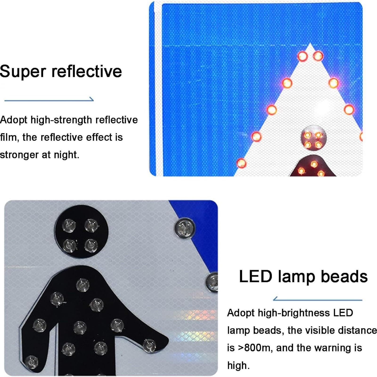 Señal de control de tráfico impermeable con energía solar, luz de cruce de peatones, visibilidad nocturna inteligente, 60 cm para carreteras y seguridad vial