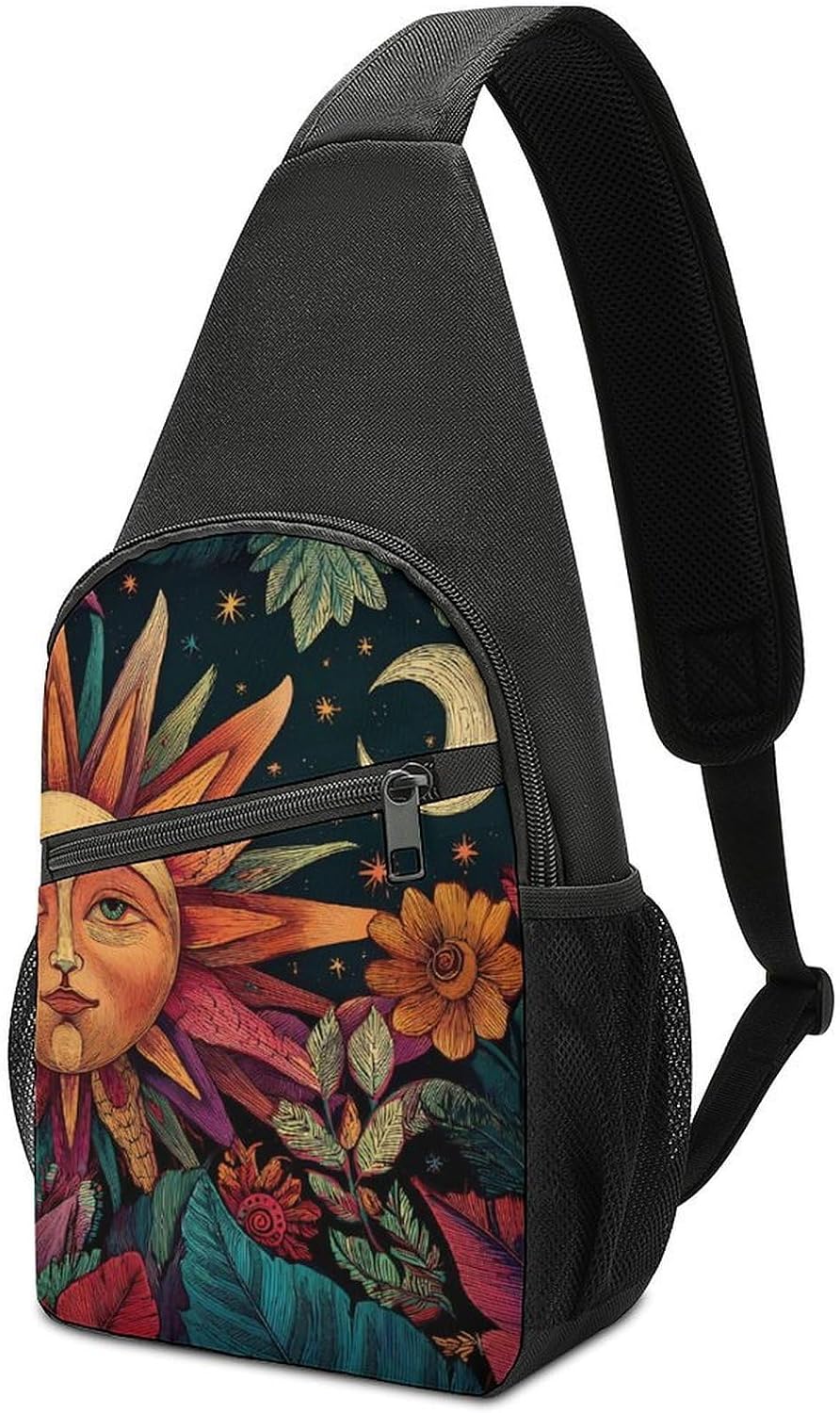Sun And Moon Accompanying Crossbody Sling Backpack Chest Bag Daypack | unisex,trendy,with convertible and detachable shoulder strap,side pockets