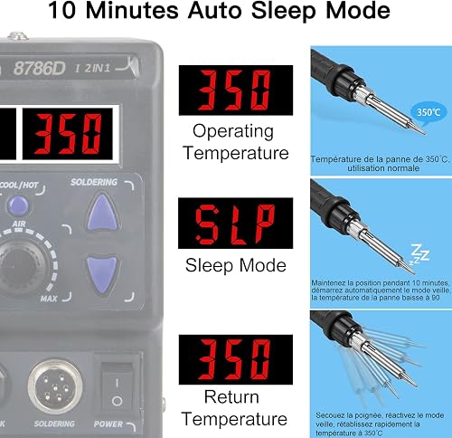 Preciva 2 en 1 Station de Soudage et de Fer à Souder à Air Chaud, Stations de Fer à Souder avec ℉/℃, D'air Froid/Chaud, Correction de Température Numérique et Fonction de Veille(EUR) - 3