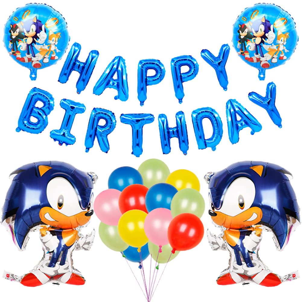 Sonic Palloncino Party Supplies, 20PCS Decorazioni Per Feste Di Compleanno Di Sonic Hedgehog, Palloncini per Sonic Forniture per Feste Banner Cake Topper Party Baby Shower Decorazioni di Compleanno