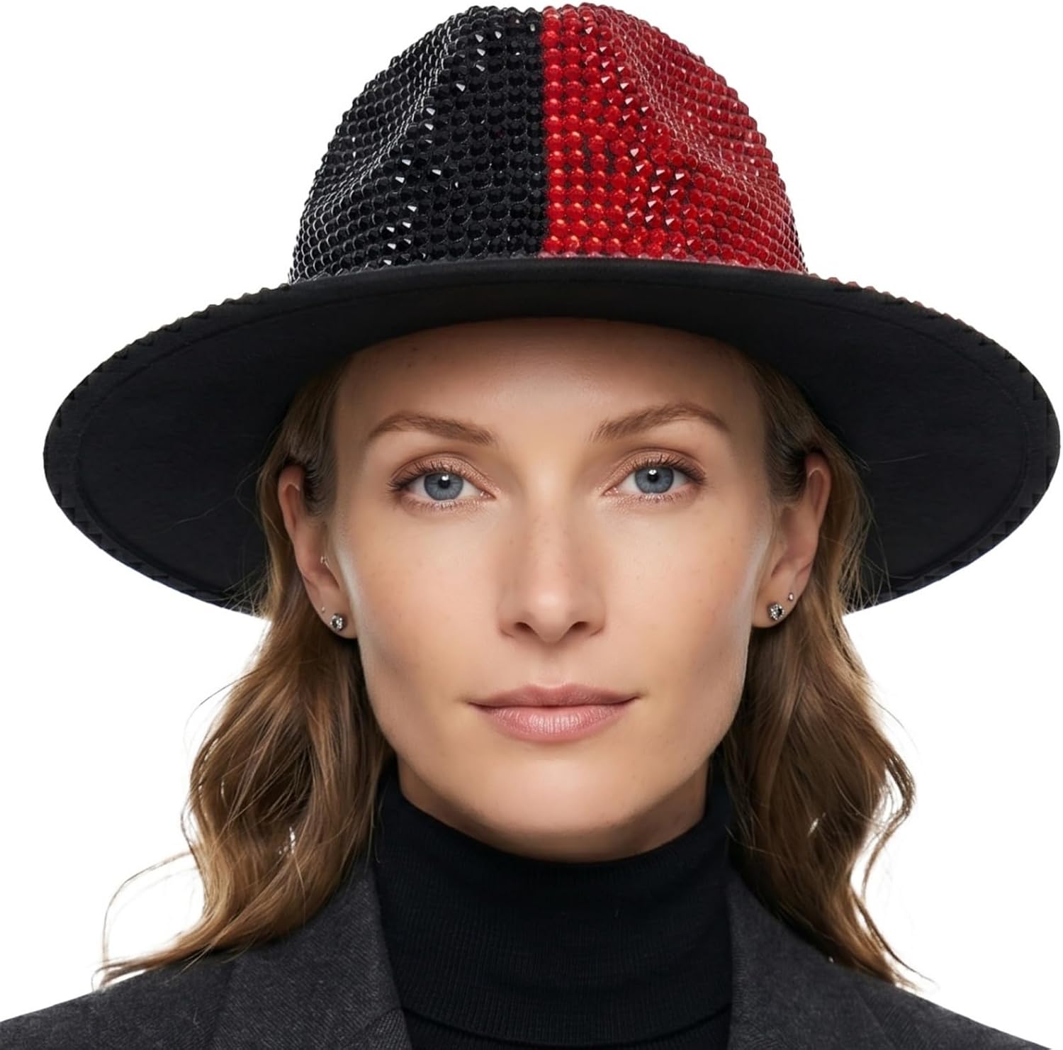 Rhinestone Fedora Hat for Women, Vintage Handmade Wide Brim Panama Hat Bling Crystal Diamond Adjustable Jazz Cap