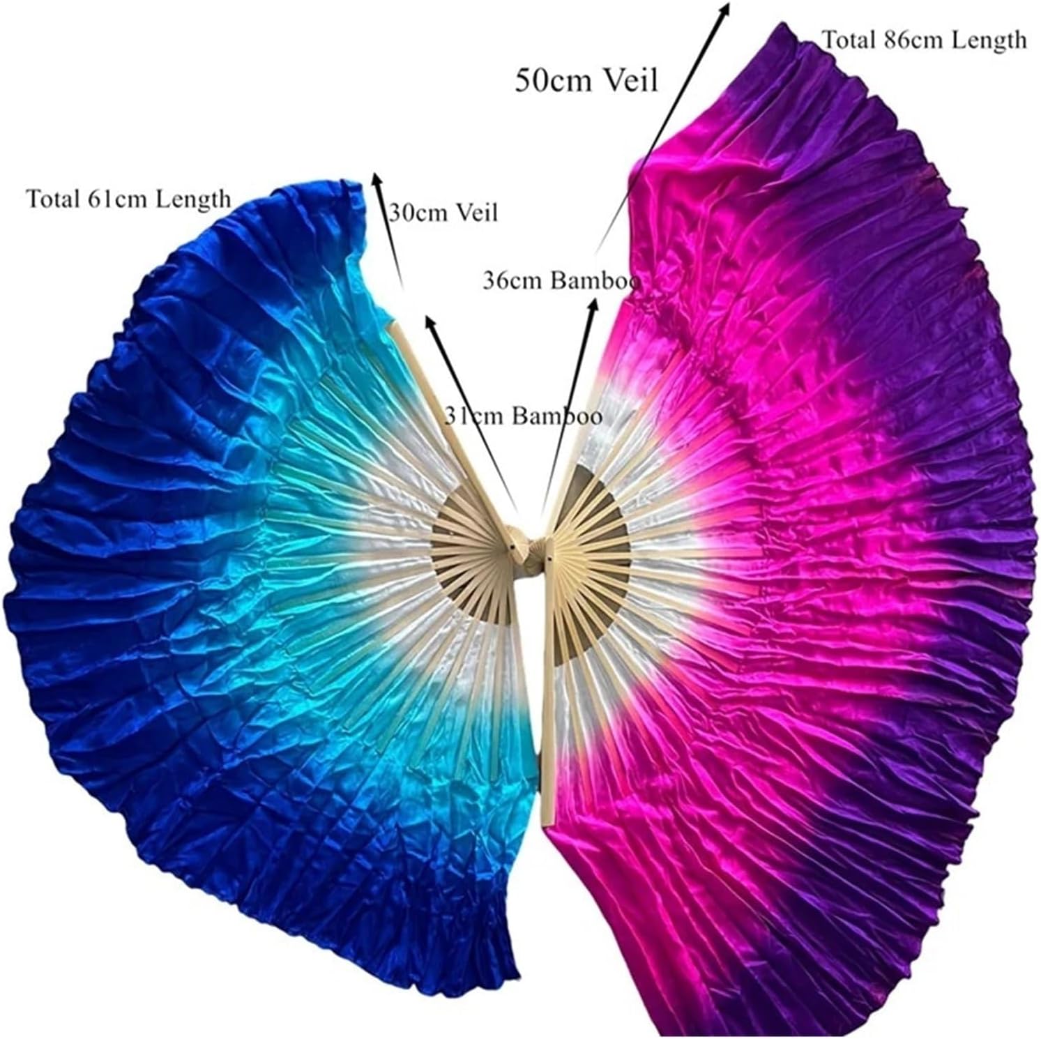 Women Short Silk Belly Dance Fan Veils 1 Pair Gradient Color Single Belly Dance Fans Flutter Short Silk Fans for Dancing