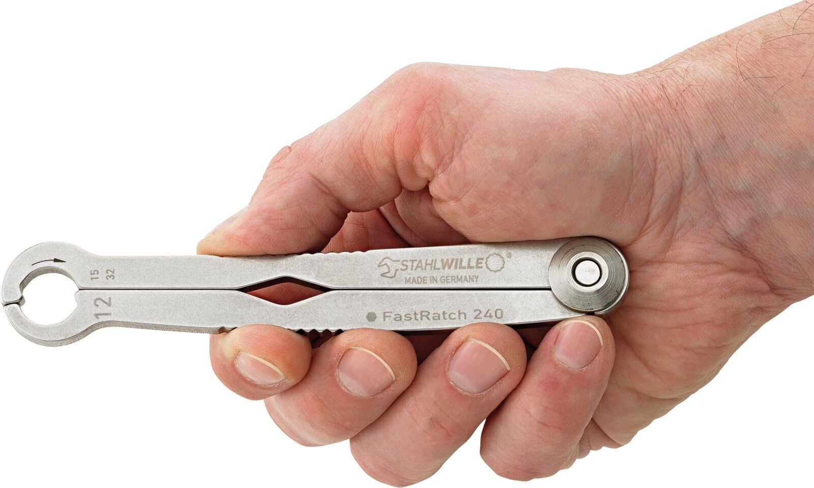 STAHLWILLE 240 12 | FastRatch Ratschenschlüssel 12 mm - 15/32 " | offener Ringschlüssel mit Ratschenfunktion, Maulschlüssel | ideal für Bremsleitungen, Überwurfmuttern | Made in Germany