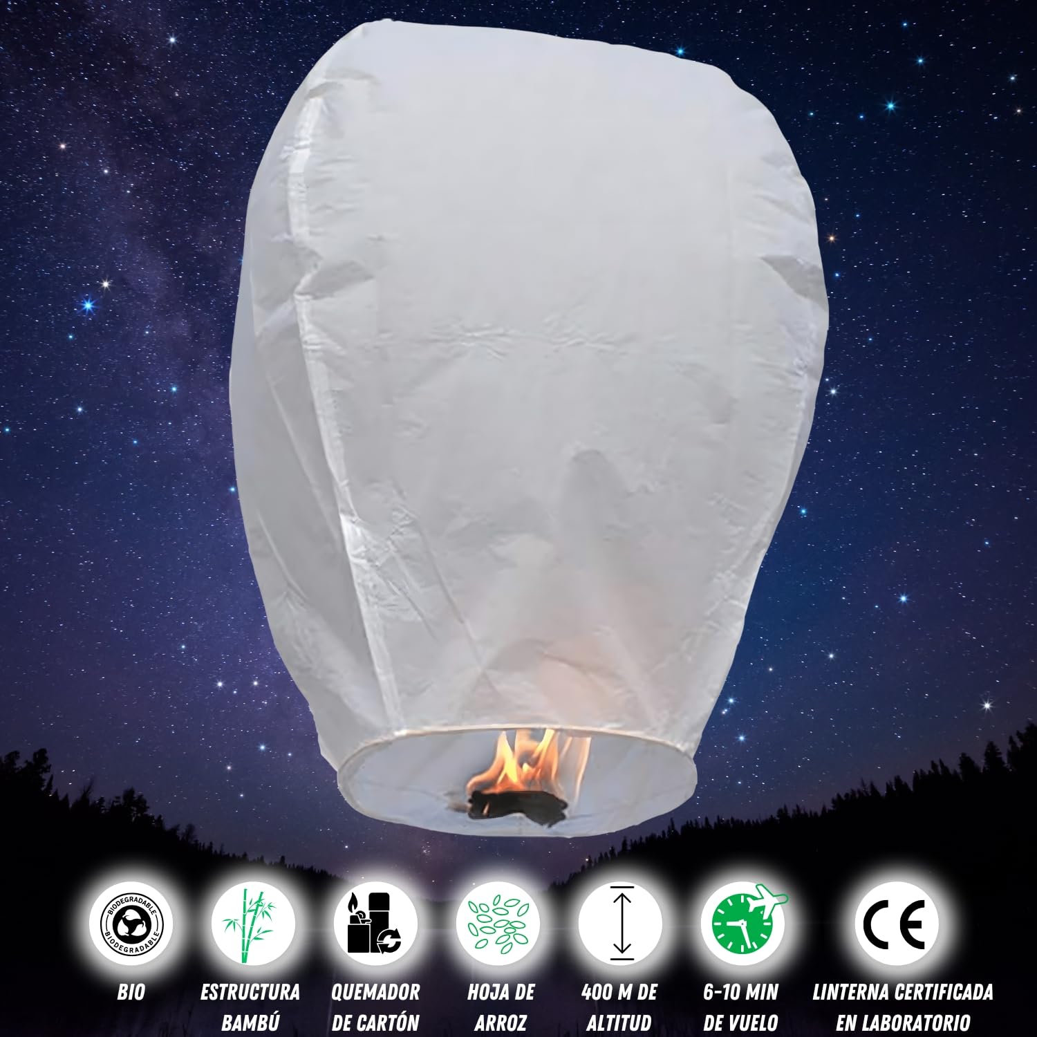 Farolillos Voladores de Papel Biodegradables y Gigantes 90x60cm, Sky Lanterns Velas Voladoras, Farol Volador - 10 Unidades