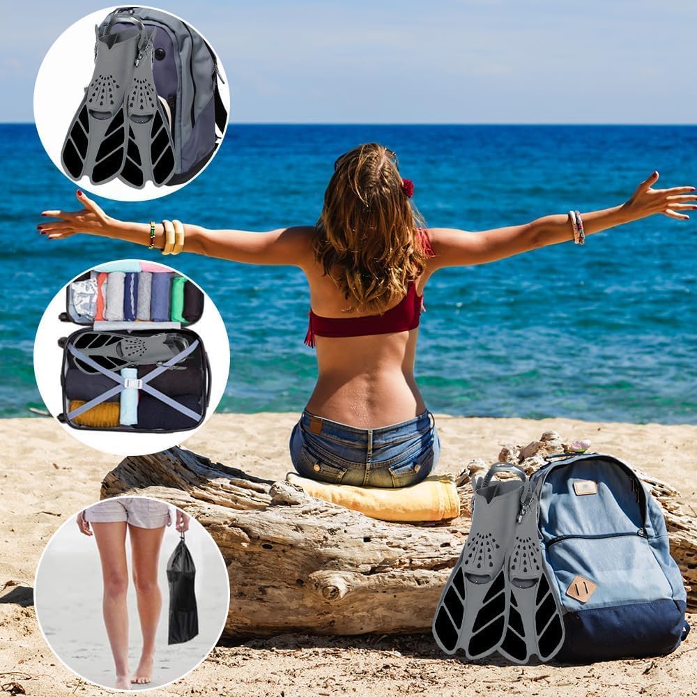 Aletas de Snorkel Ajustables Tallas 36-41 con Bolsa de Almacenamiento para Adultos y Niños