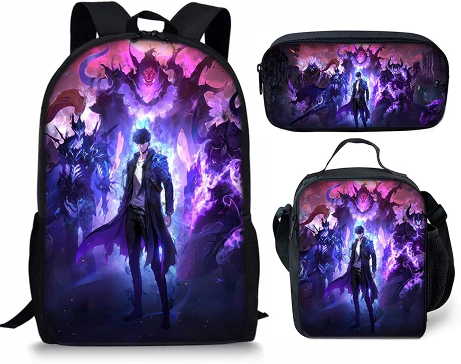 ISaikoy 3 in 1 Anime Solo Leveling Backpack Bookbag Daypack Satchel Handbag School Bag 7