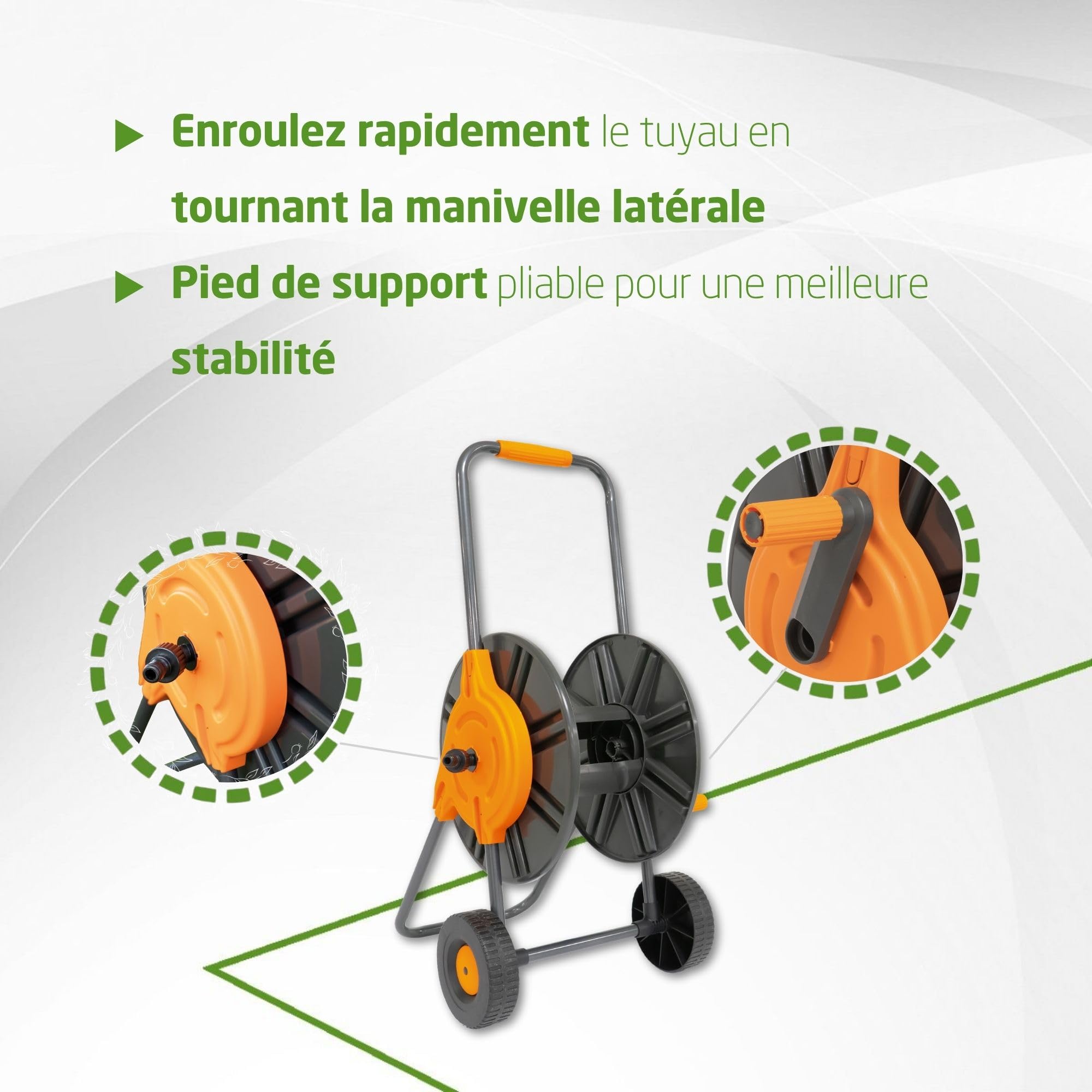Amig - Dévidoir | pour 1/2" | 1/2" - 45 M | Enroulé Jusqu'À 45 M | avec Manivelle Manuelle pour Un Ramassage Facile | Polypropylène | Orange Et Gris