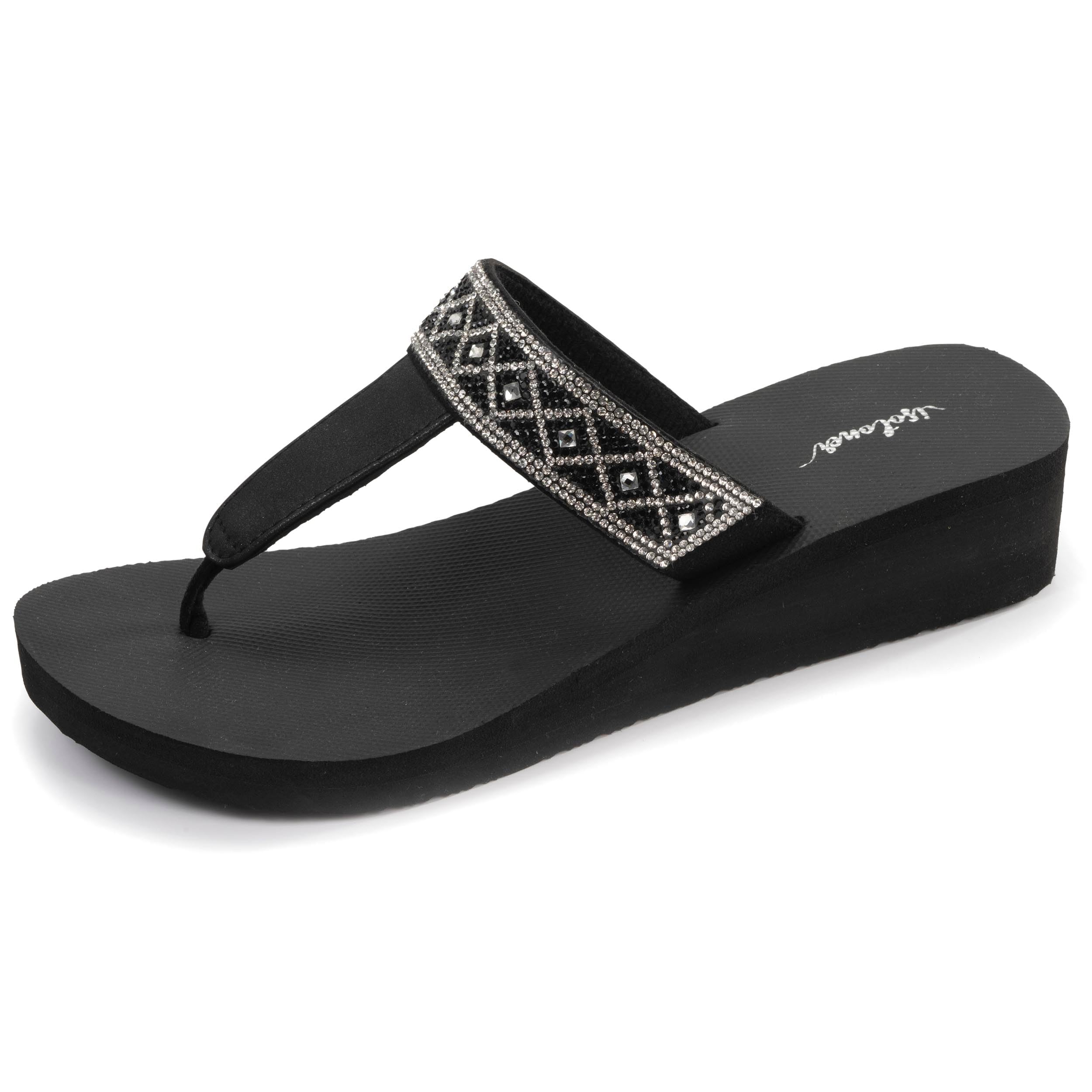 Isotoner Tongs Sandales 4 cm ultra confortables, noir, 38 EU