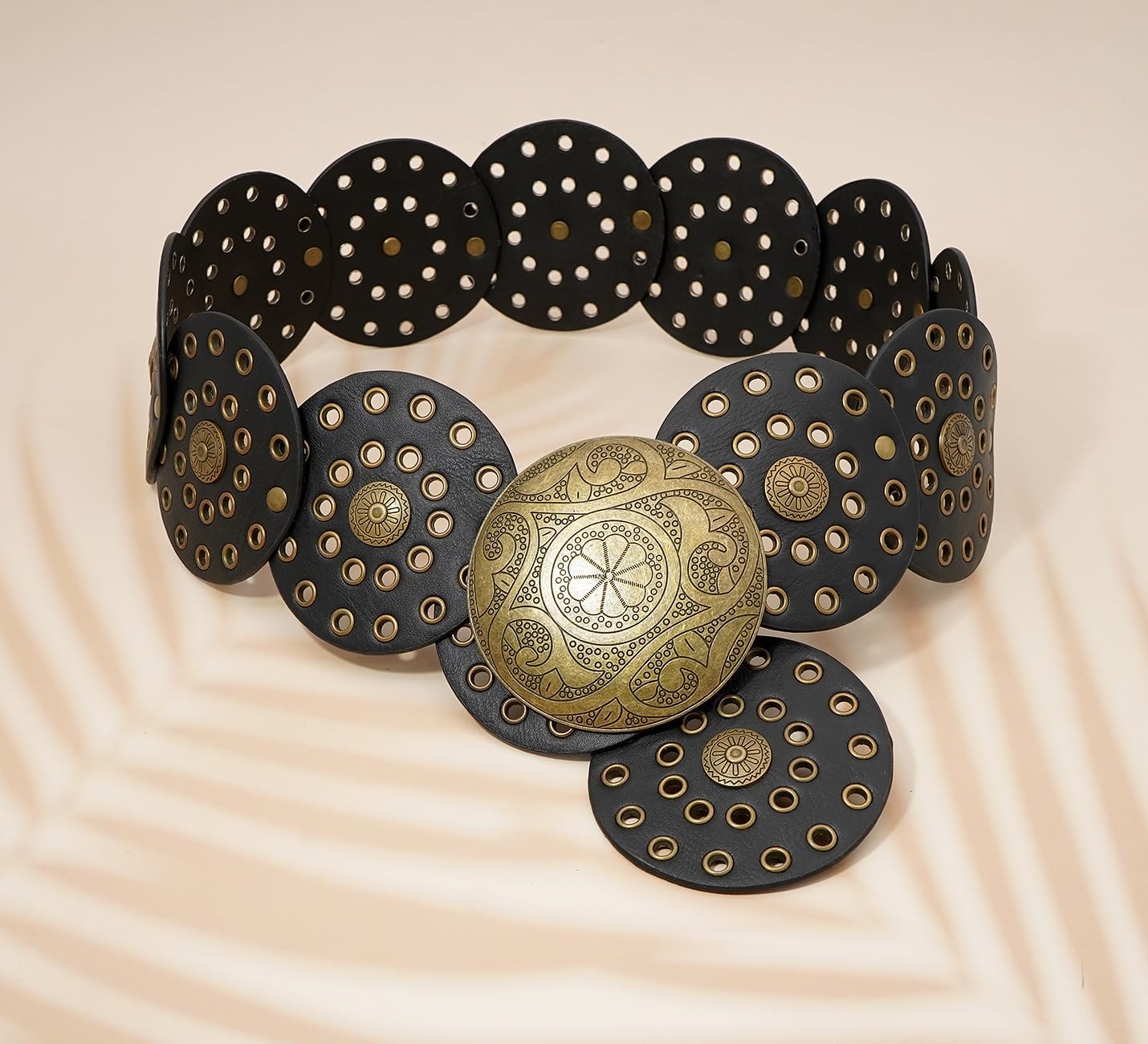 Wide Disc Belt for Women Boho Disk Concho Leather Belts Western Waist Belts for Dress - Image 5