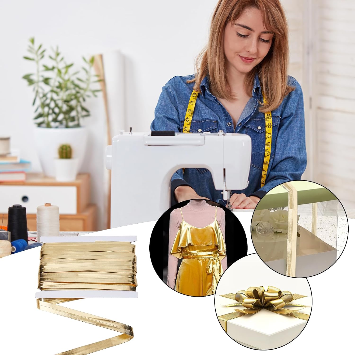 25 Yard 0.8" Wide Leather Foldover Bias Tape, Metallic Flat Gold Double Fold Bias Tapes, Leather Cord String for DIY Sewing Seaming Hemming Crafts Jewelry Making