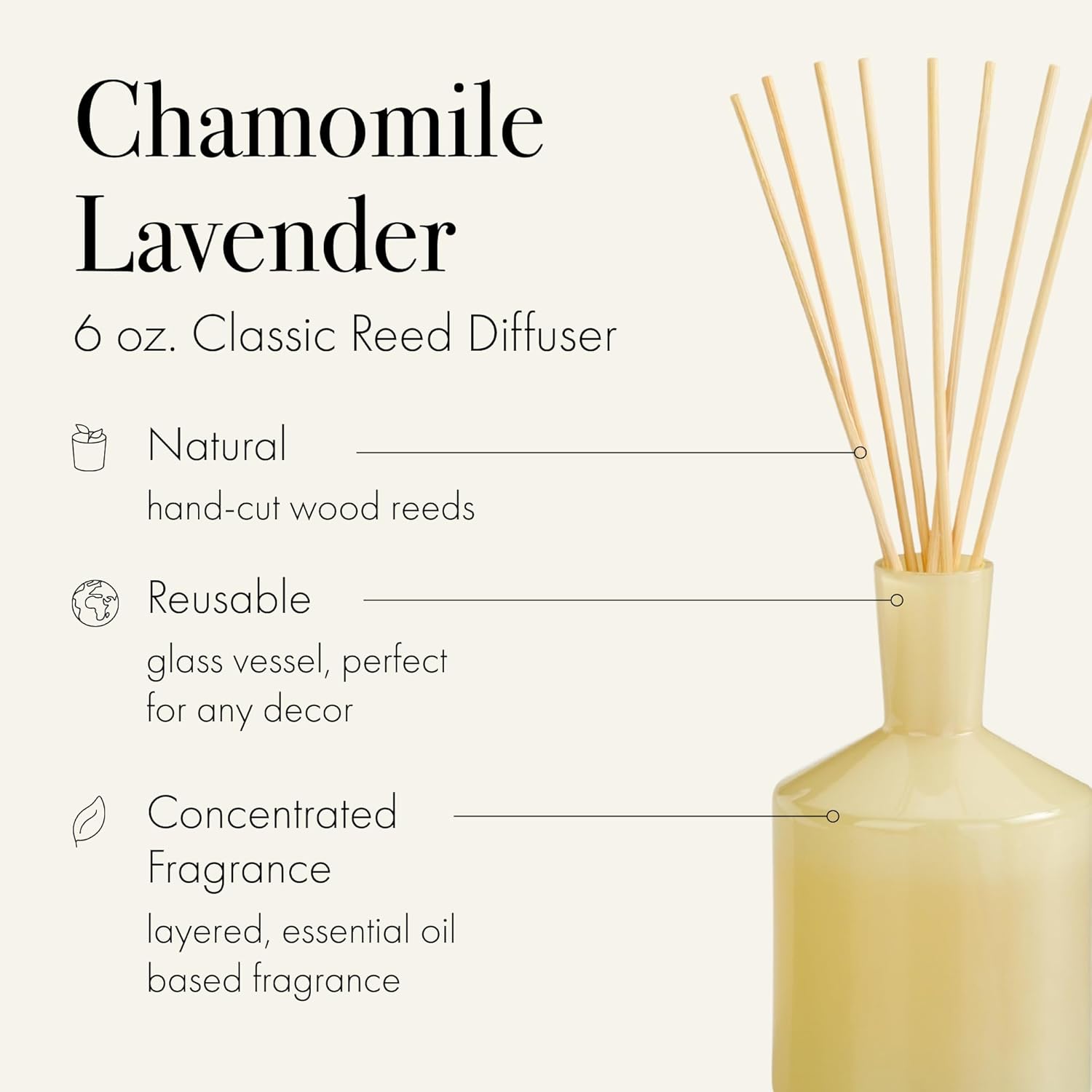 LAFCO New York Classic Reed Diffuser, Chamomile Lavender - 6 oz - Up to 3 Months Fragrance Life - Reusable, Hand Blown Glass Vessel - Natural Wood Reeds - Made in The USA - Image 2