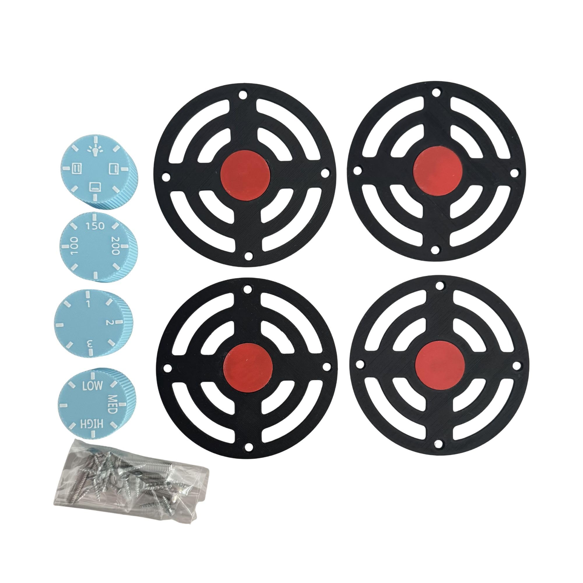 DIY Mud Play Kitchen Cooker Rings and Dials Set, Black Hob Accessories, 4 Pack (Baby Blue, 4Dials and 4Hobs)