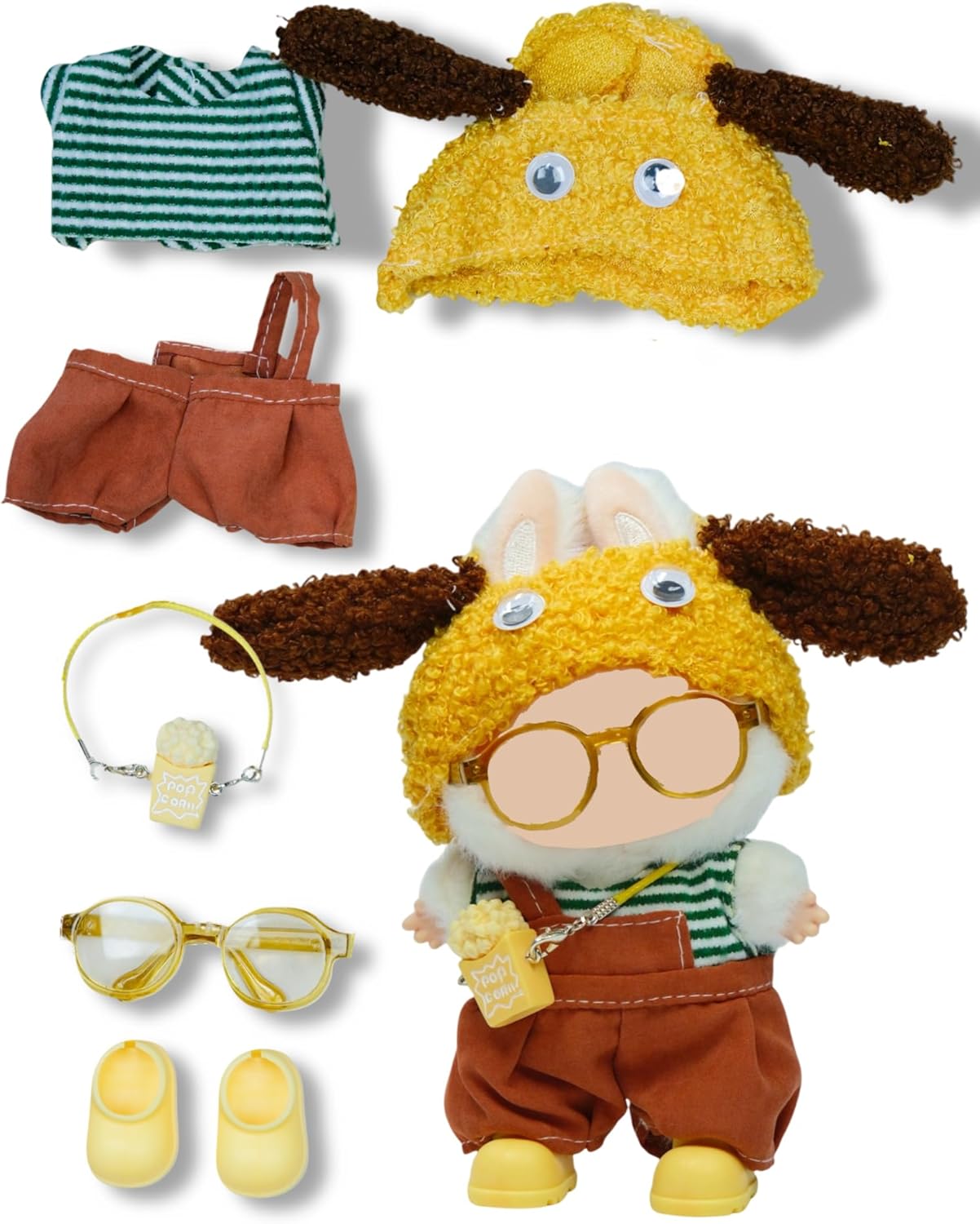 Clothes for 17cm Doll, 6 Pcs Set Doll's Outfits Luxury Clothes Glasses Headset Shirt Pants Shoes and Accessories, Stylish Adorable Dolls Dress Clothes(No Doll) (Little Monster Brown)