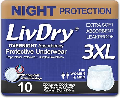 LivDry 3XL Overnight Adult Diapers for Women and Men, XXXL