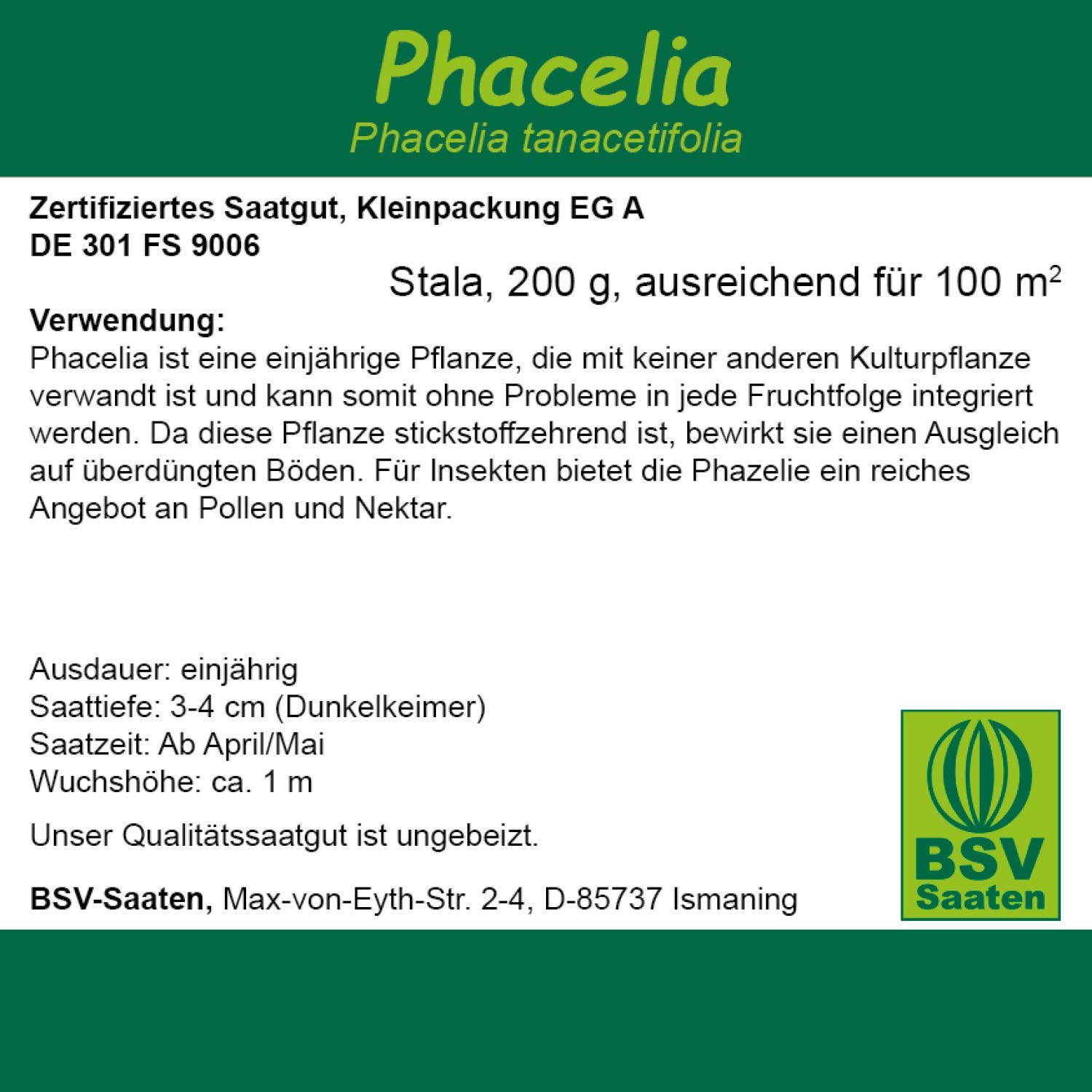 Keimsamen Phacelia 150g I Samen zur Bodenverbesserung und Unkrautvermeidung  I Ideal als Bienenweide I Zertifiziertes Saatgut fr 100 m : Amazon.de:  Garten