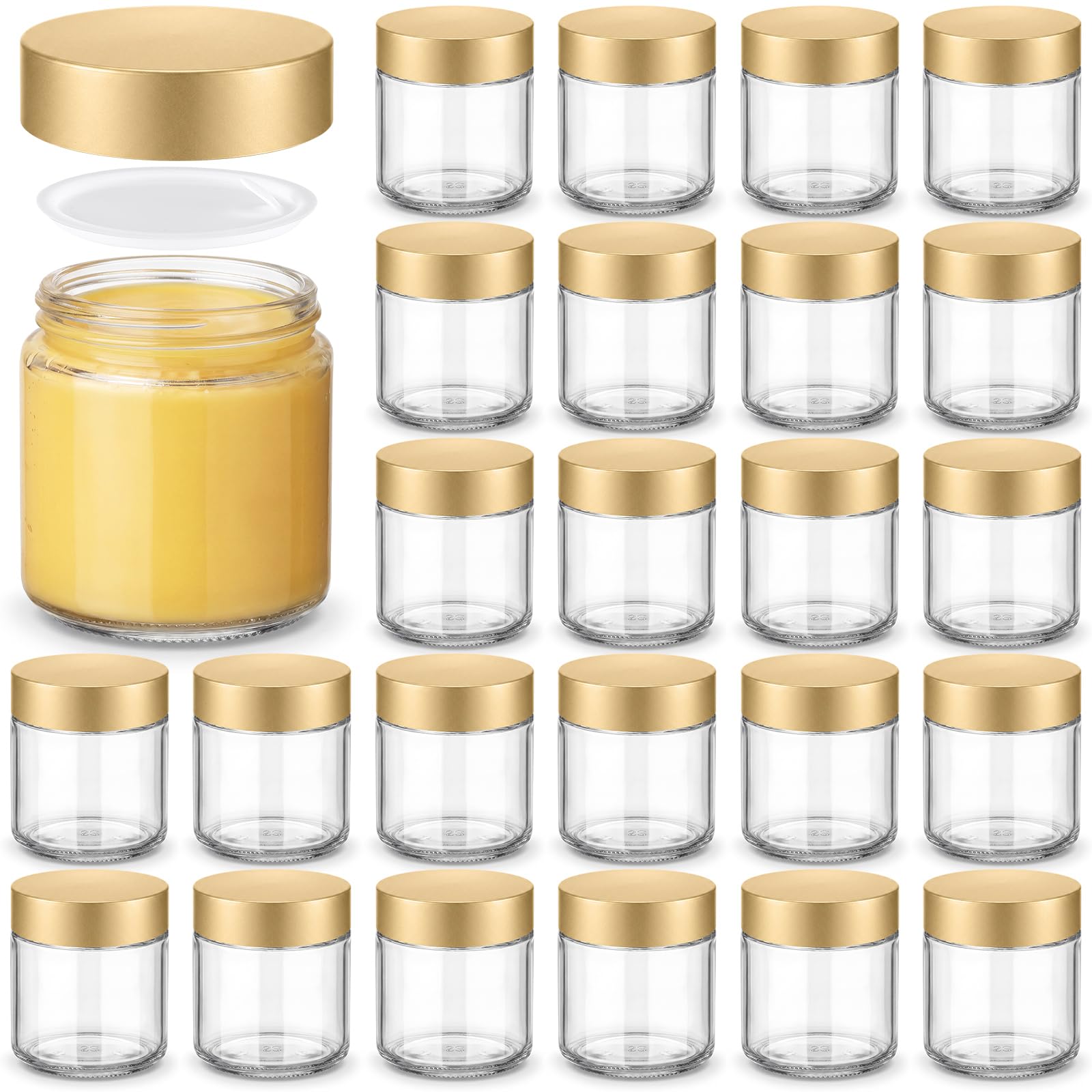 Norme 24 Pcs 4 oz Glass Jars with Lids Cosmetic Jars, Clear, Gold