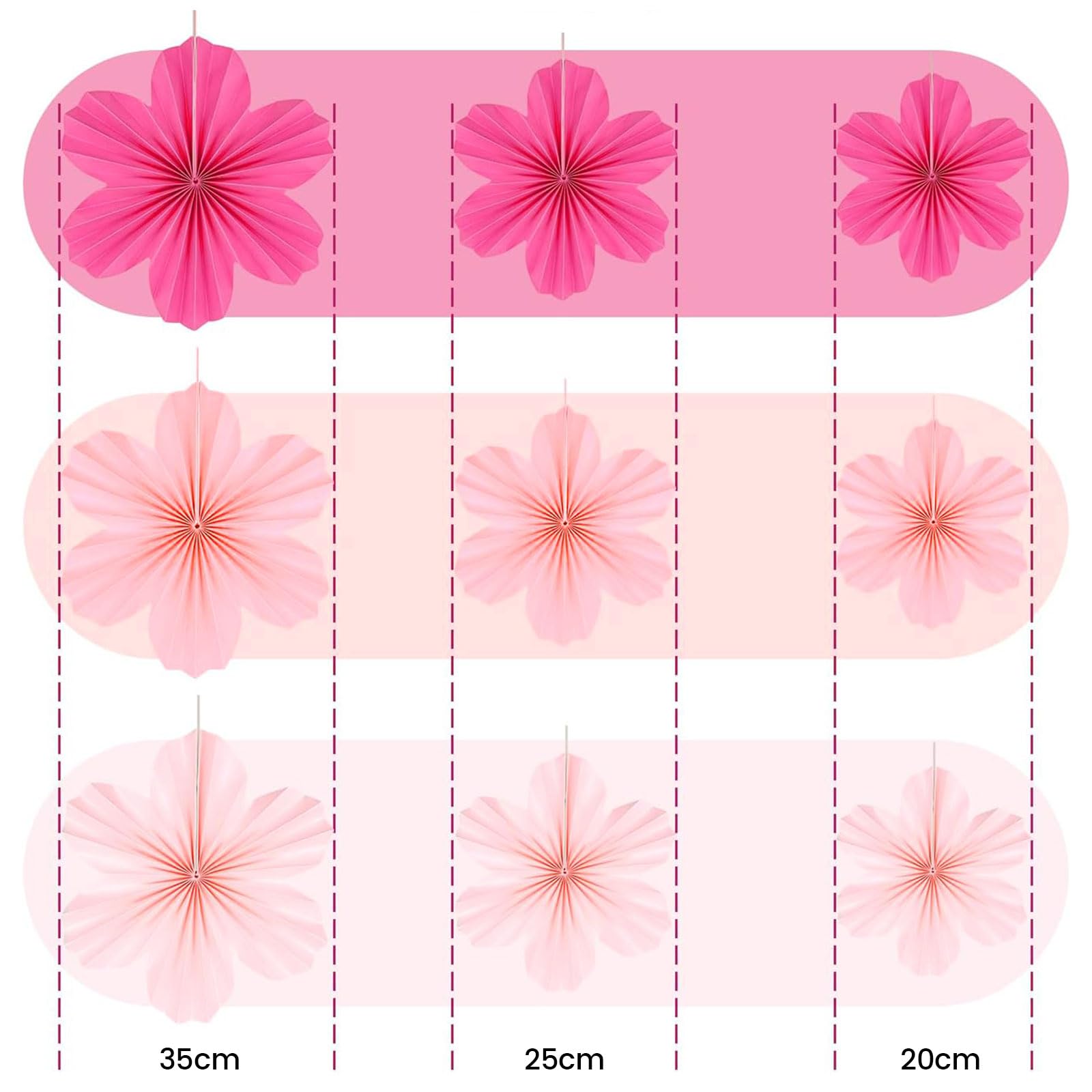 Lot de 9 pendentifs en forme d'éventail de fleurs, décoration d'anniversaire enfants carnaval