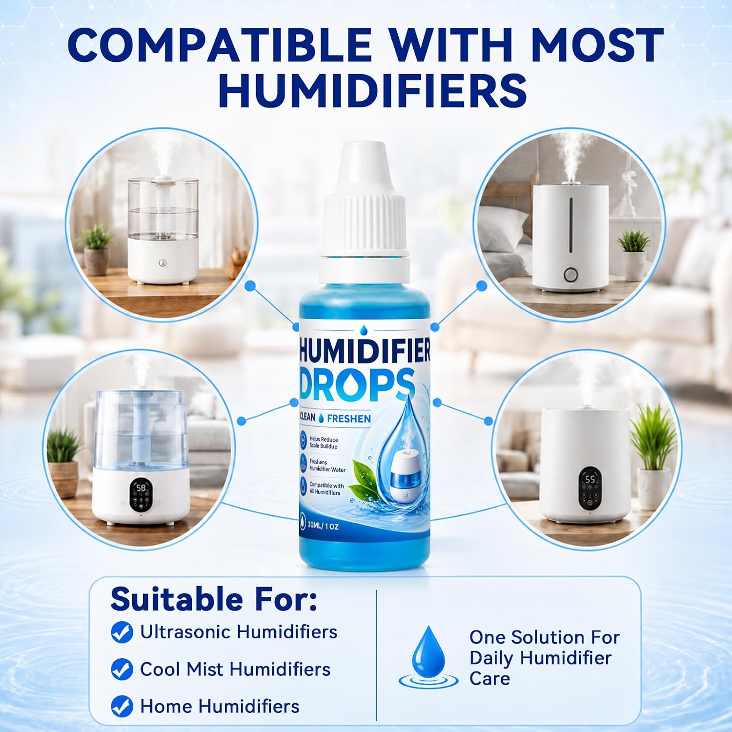 Humidifier Cleaner Drops, 30mlx3 Pack, Humidifier Drops for Cleaner Tanks
