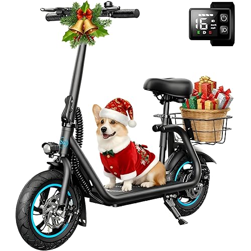C1 Electric Scooter with Seat for Adults, 450W Powerful Motor, 20 Mile Long Range, 16 Mph Foldable Commuter E-Scooter with Basket for Daily Commute, Grocery, or Pet Travel – Classic Black