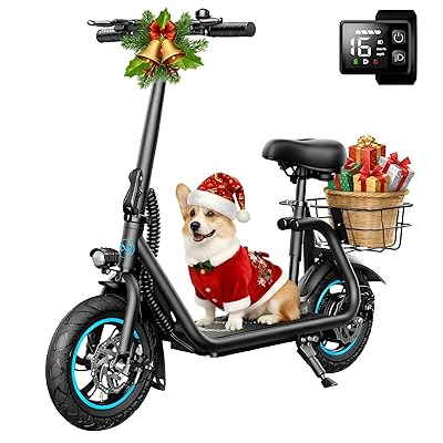 C1 Electric Scooter with Seat for Adults, 450W Powerful Motor, 20 Mile Long Range, 16 Mph Foldable Commuter E-Scooter with Basket for Daily Commute, Grocery, or Pet Travel – Classic Black