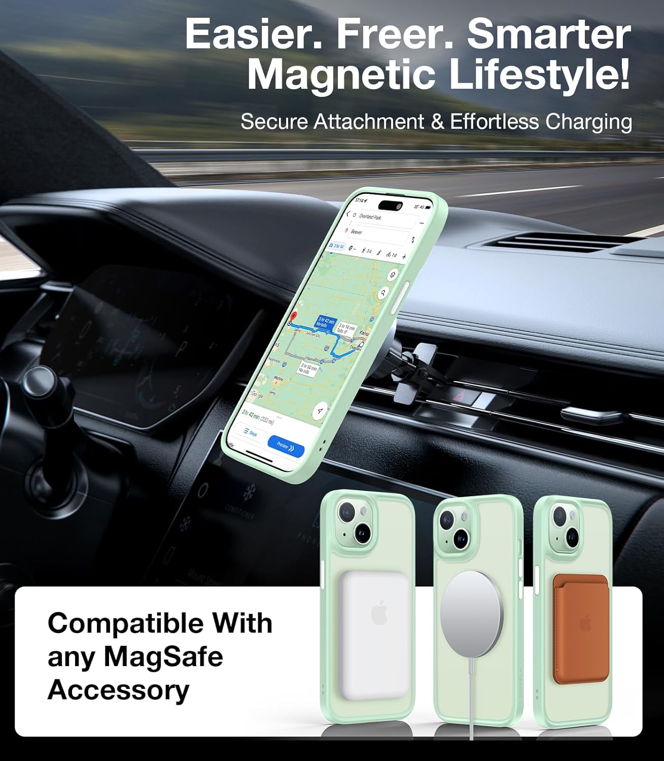 TORRAS Magnetic for iPhone 15 Case iPhone 14 Case 6.1 inch, Compatible with MagSafe, Military Grade Drop Tested, Shockproof Hard Back Soft Edge Slim Protective Case for iPhone 15, Green - Image 3