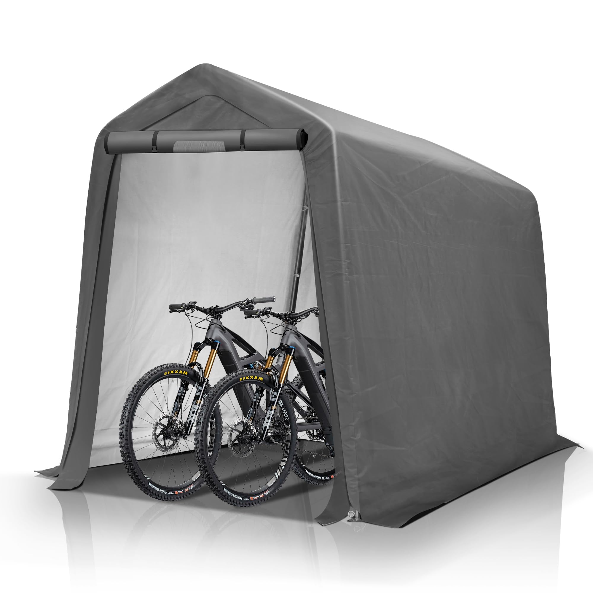 GARTOO 6' x 7' Outdoor Storage Shelter Shed- Heavy Duty Storage Tent with Roll-up Ventilated Windows, Portable Garage Storage shed for Bike, ATV, Motorcycle Shelter, Gray