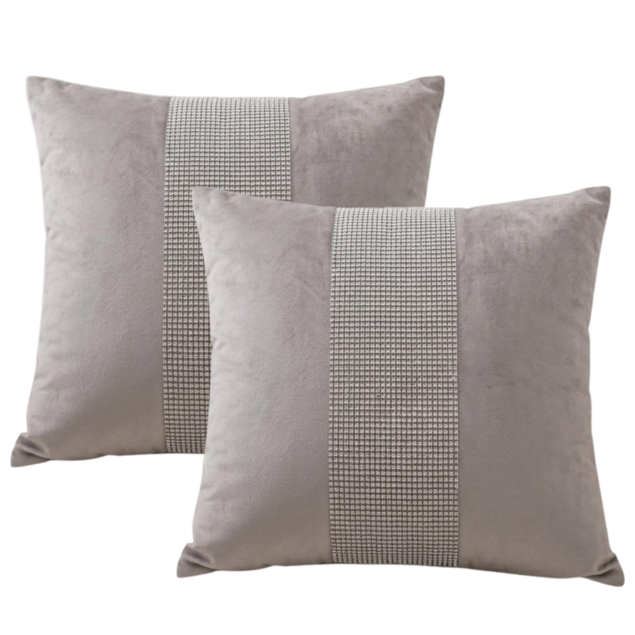 Makooz Diamante Quilted Velvet Cushion Covers Pack of 2 - Invisible Zipper Soft Decorative Square Throw Pillow Covers - Home Decor Pillowcase for Livingroom Bedroom Sofa Couch - 45x45cm Silver Grey