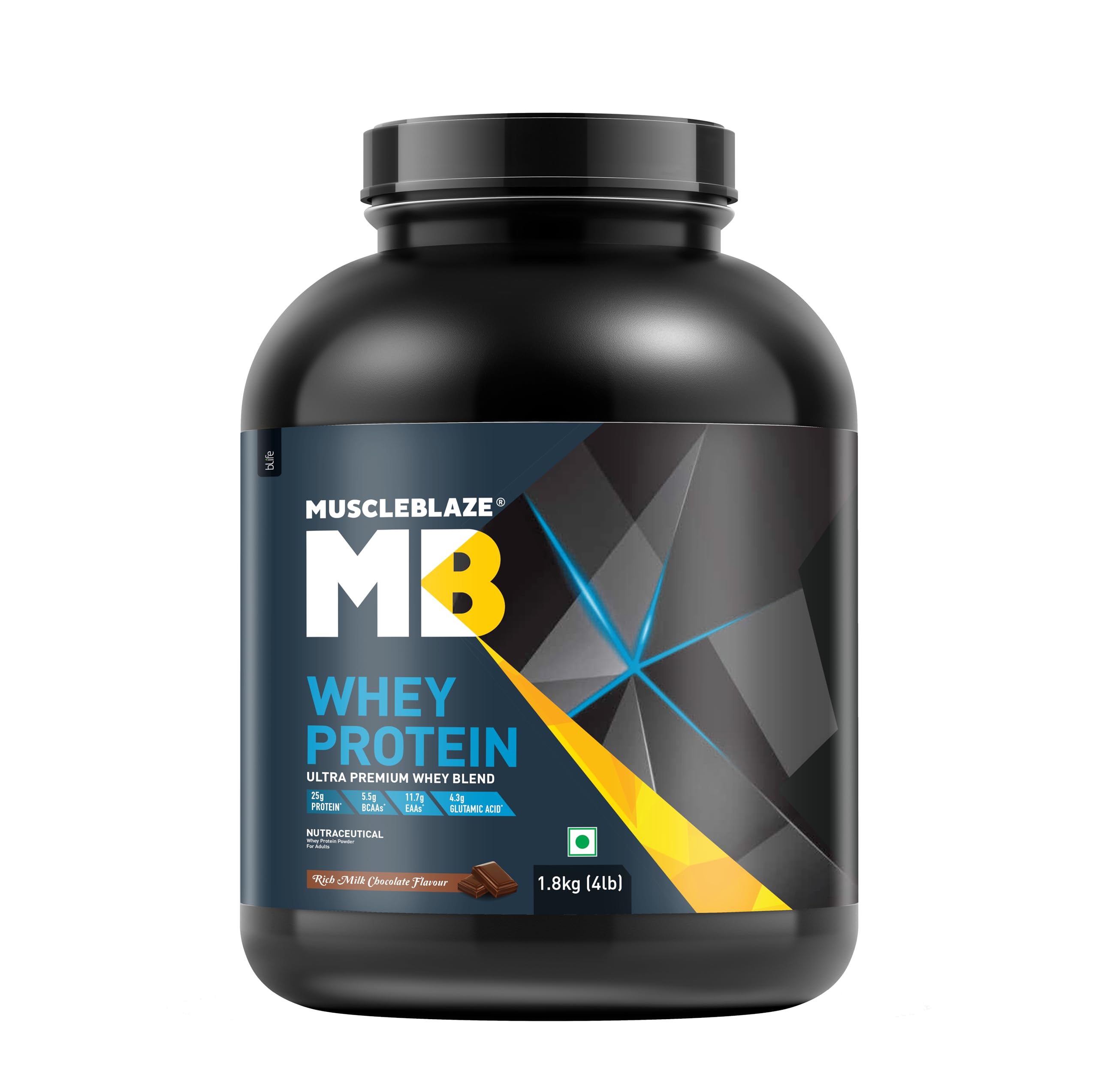 MuscleBlaze100% Whey Protein, Ultra Premium Whey Blend (Rich Milk Chocolate, 1.8 kg / 4 lb)