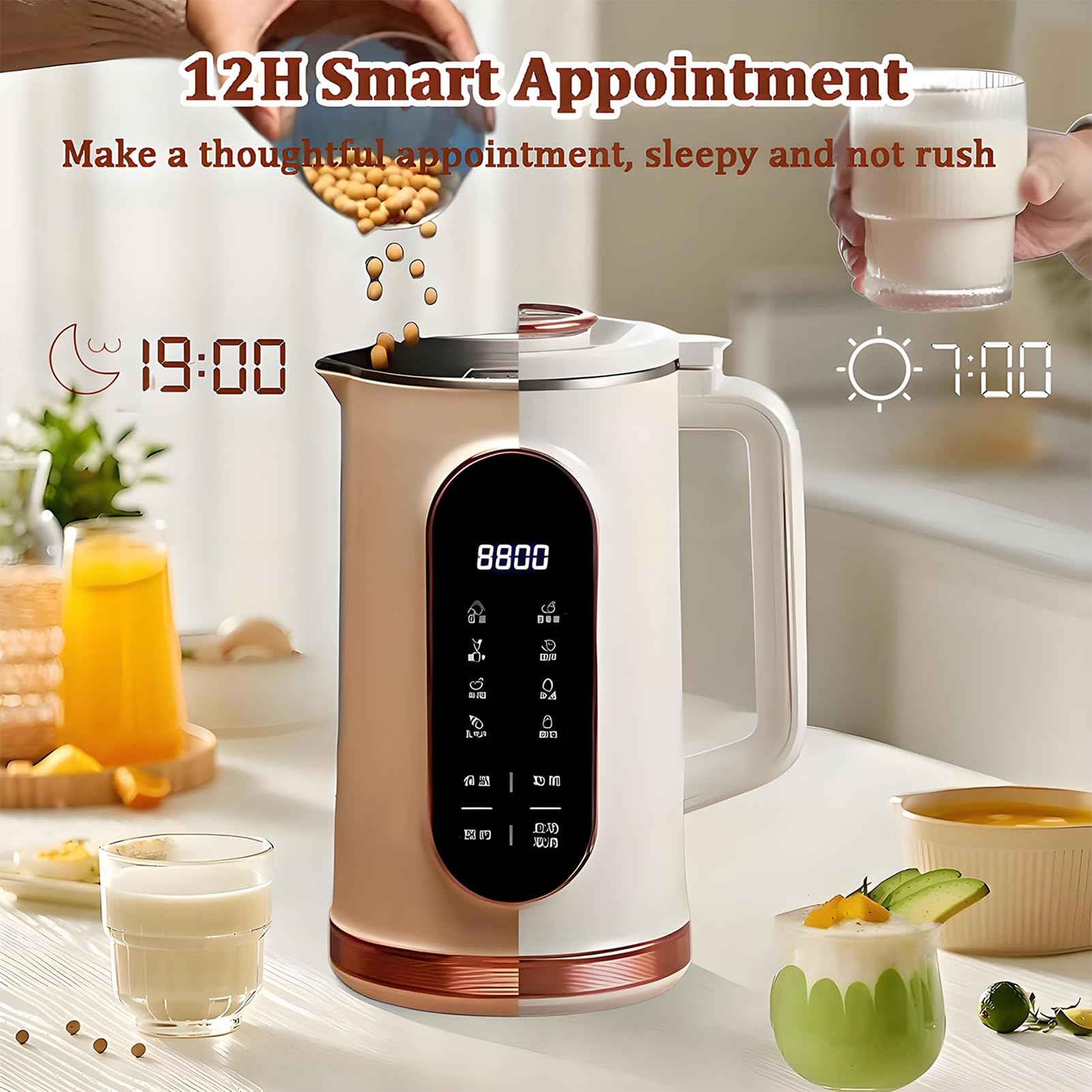 1.5l maszyna do mleka roślinnego automatyczna maszyna do mleka sojowego z 10-listkowymi ostrzami i inteligentnym wyświetlaczem timer 12 h i funkcja podtrzymywania ciepła elektryczna maszyna do mleka