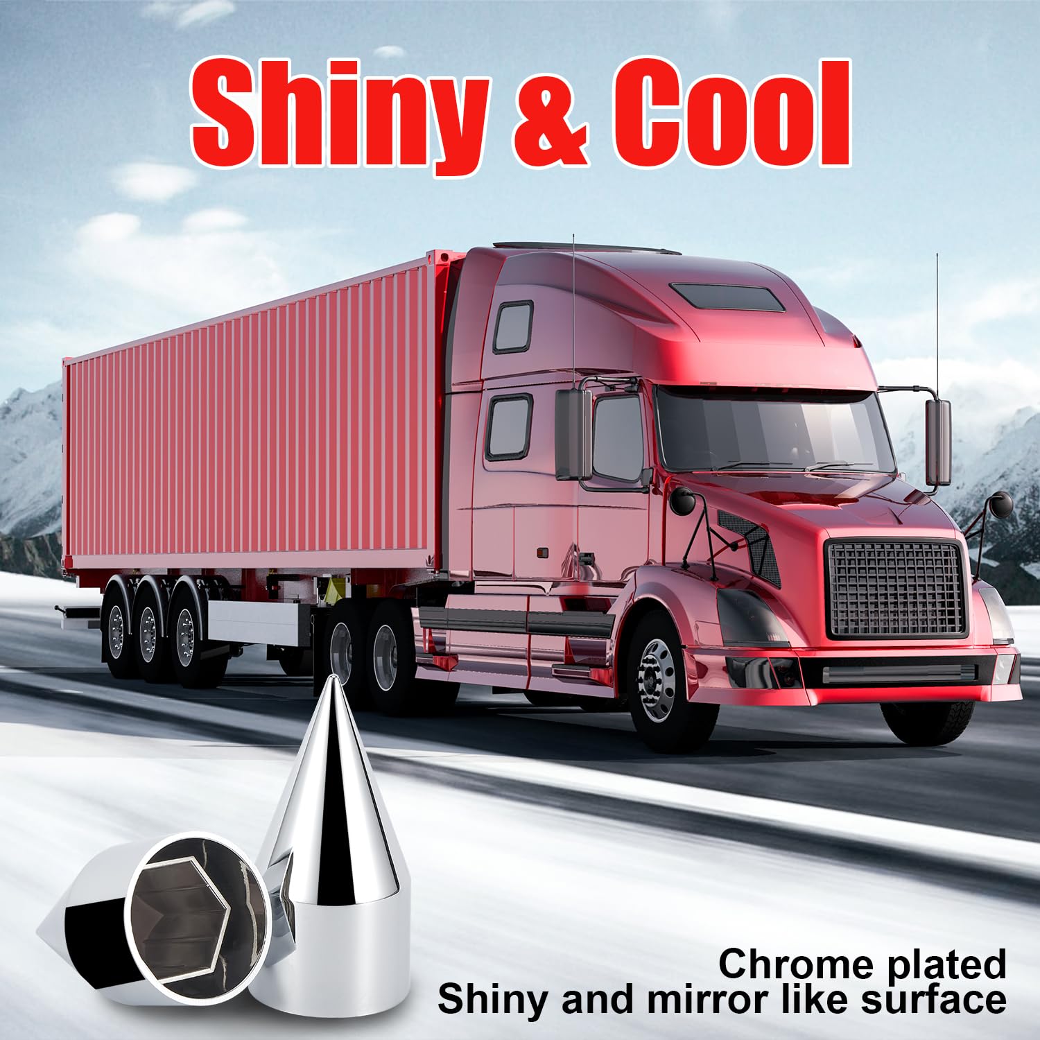 33mm x 4 1/4" Chrome Spike Lug Nut Covers for Semi Trucks & Trailers, ABS Plastic Push-On Lug Nut Caps with Pointed Design – Decorative Protective Chrome Finish for 33mm Wheel Lug Nuts，60 Pack