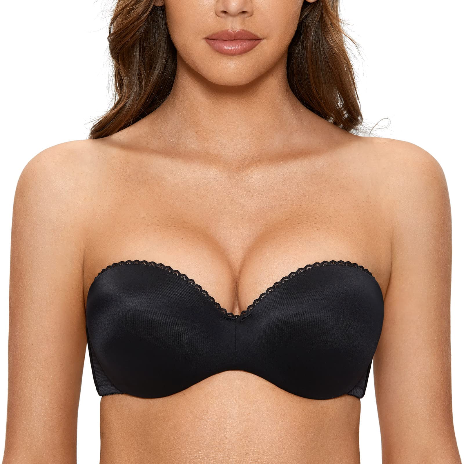 DOBREVAWomen's Strapless Push Up Bra Padded Underwire Multiway Bra Black 34DD
