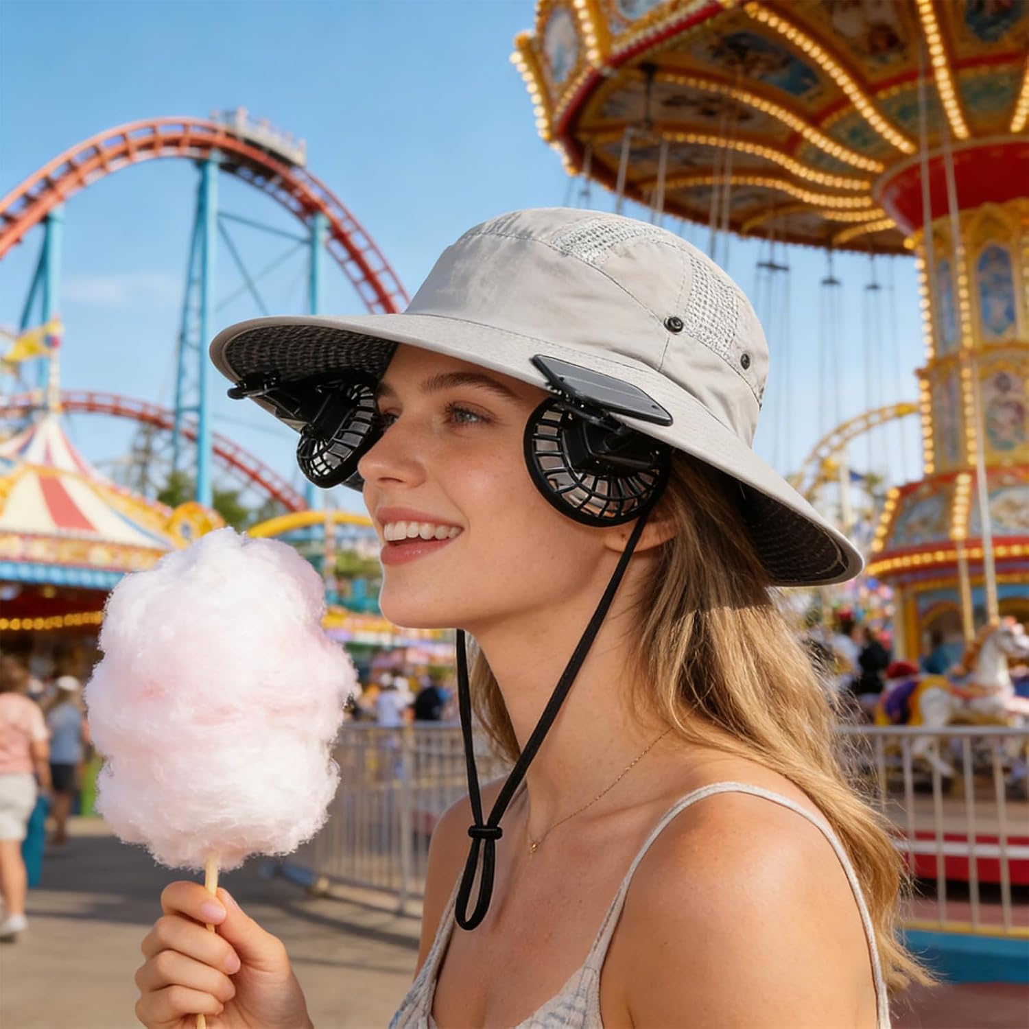 Family Oriented Sun Hat Detachable Refrigerating Fan USB Solar Charging Permanent Battery Auto Link Infants Adults Beach Fishing Hat