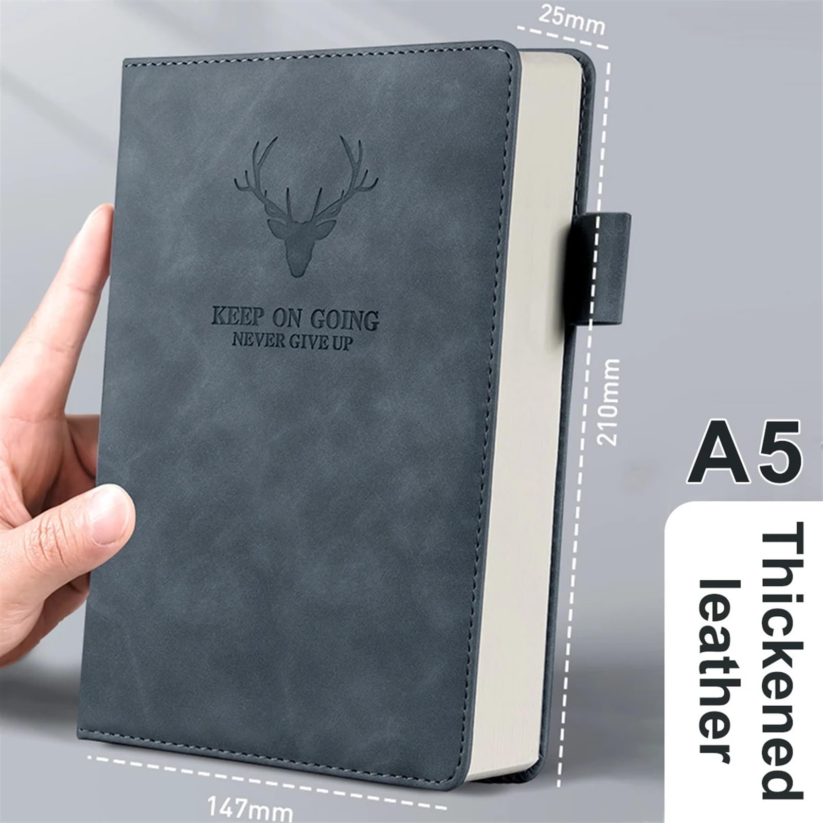 Notizbuch Softcover A5 verdicktes Hirschkopf-Notizbuch, Business-Notizblock aus weichem Leder mit horizontalen Linien, Schreibwaren, Schule, Bürobedarf(Grey)