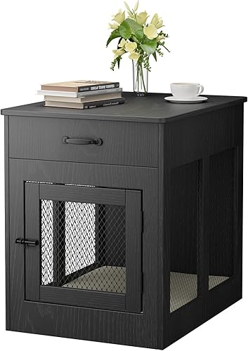 Miniatura 1 de Muebles de jaula para perros con cojín perrera de madera con cajón de almacenamiento mesa auxiliar de jaula para mascotas para perros pequeños y