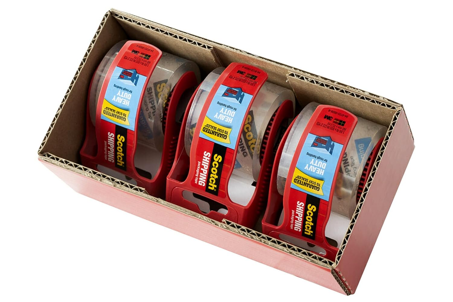 Scotch Heavy Duty Packaging Tape, 1.88" x 22.2 yd, Designed for Packing, Shipping and Mailing, Strong Seal on All Box Types, 1.5" Core, Clear, 3 Rolls with Dispenser (142-3) : Office Products