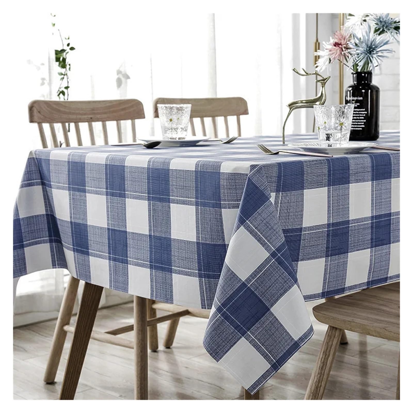 MZSKLW Waterproof Tablecloth Woven Table Cloth PVC Waterproof Oilproof Dining Tablecloth Kitchen Decorative Rectangular Party Cover(Blue,80x120cm)