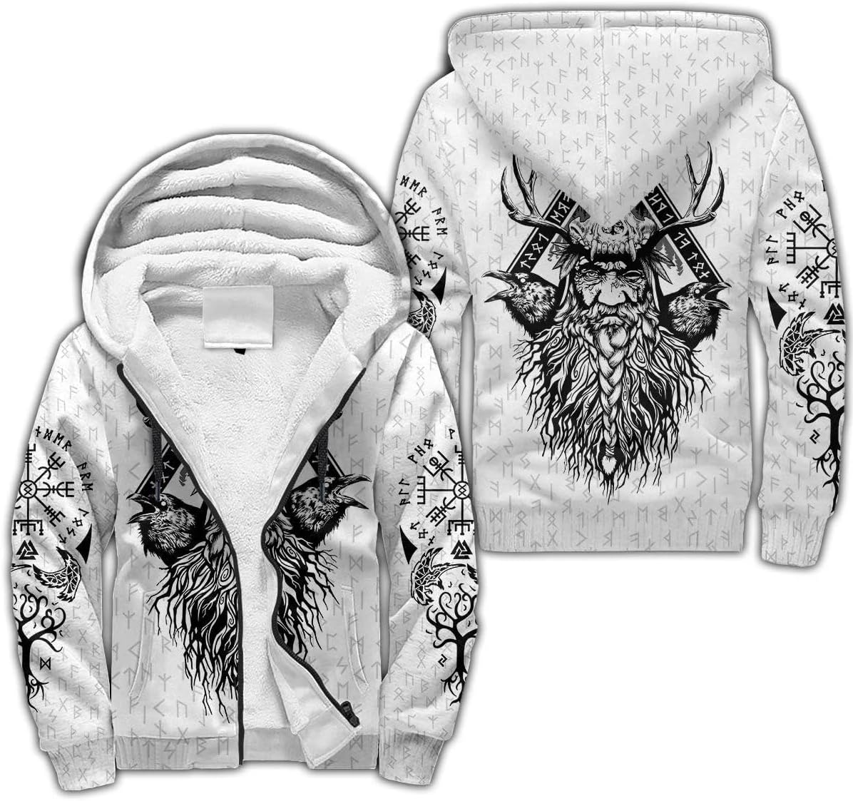 Viking Warriors God Odin Fenrir Tattoo Retro Vintage 3D Printed Fleece Hoodies Zipper Harajuku Winter Jacket