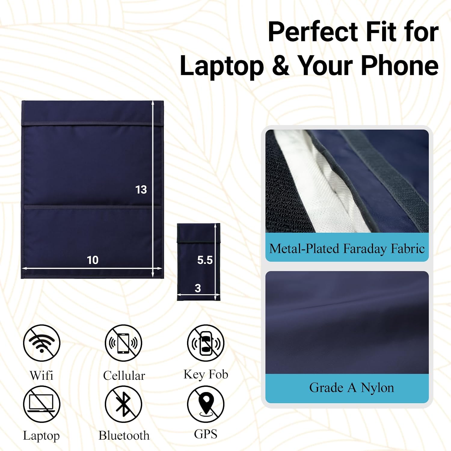 Faraday Bags 2 Pack,Signal Blocking Pouch for Tablet (13‘’x10), Car Key (5.5"x3") EMP Protection & Anti-Tracking, RFID Shielding Faraday Cage