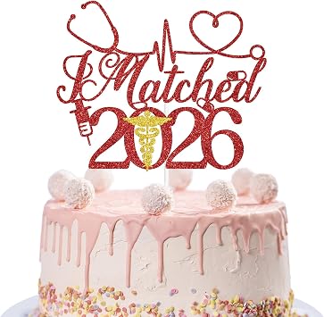 I Matched 2026 Cake Topper, Happy Match Day, Residency Match Day Decor, Medical School Graduation Party Decorations, Red Glitter