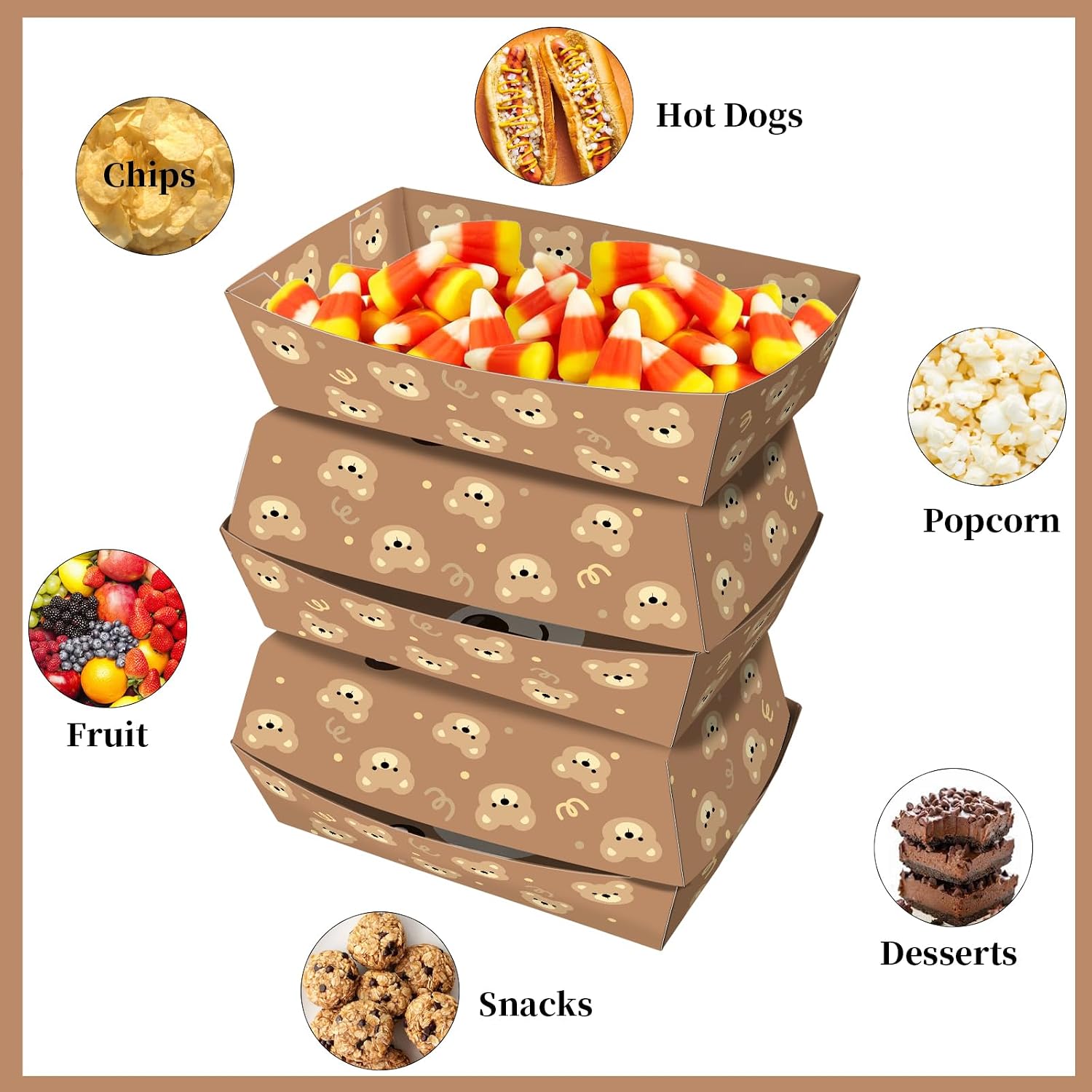 No Folding Required 50 Pack 2 Lb Bear Party Plates Bear Baby Shower Party Favors Paper Food Serving Tray Baby Shower Decorations Plates Nacho Paperboard Hot Dog Popcorn